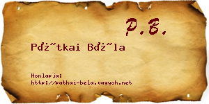 Pátkai Béla névjegykártya